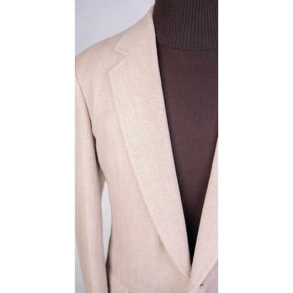 Hart Schaffner Marx Sports Coat Jacket 2-Buttn Wool Beige Blazer 44L Herringbone - Picture 5 of 13